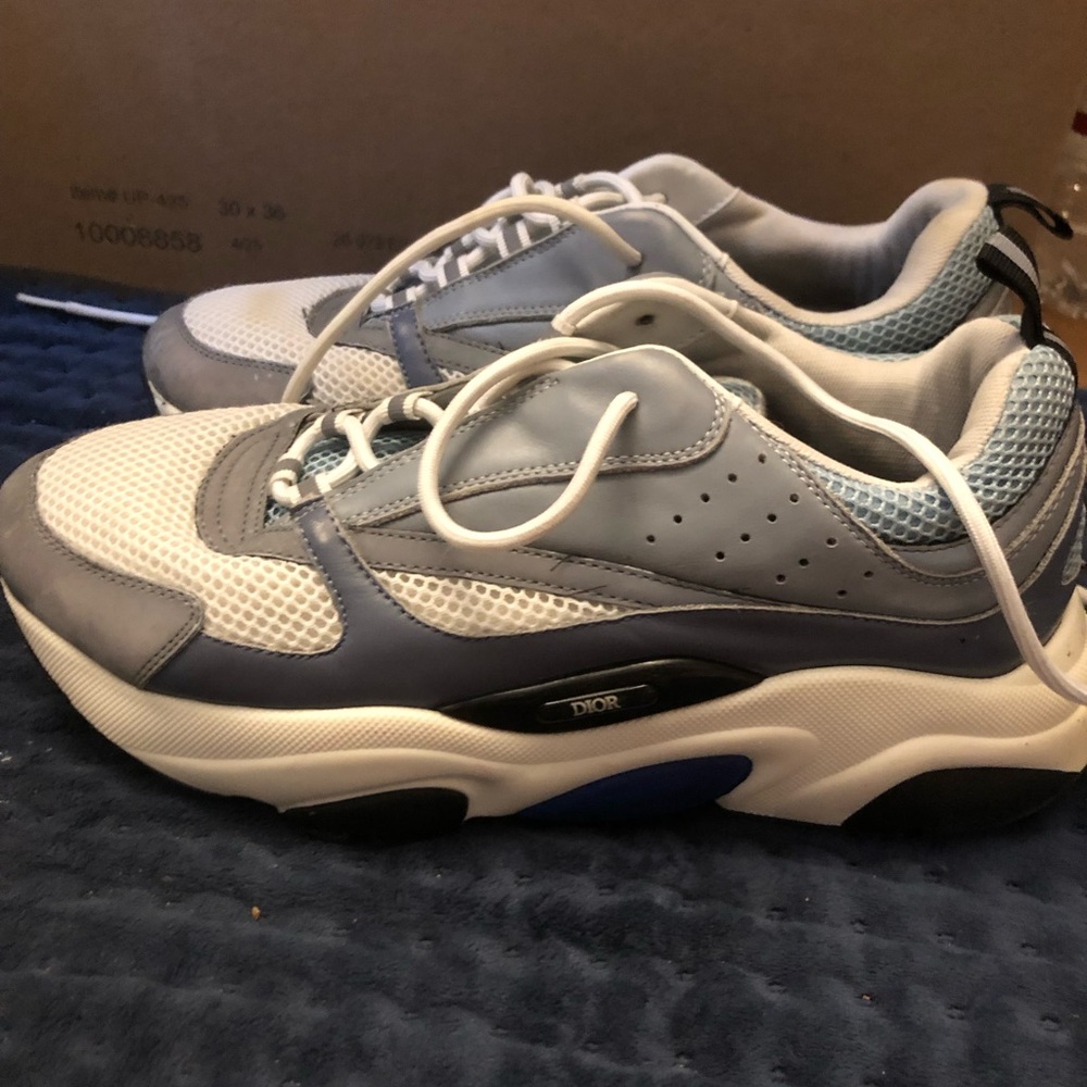 Dior Men's Light Blue and White Mesh & Leather Sneakers